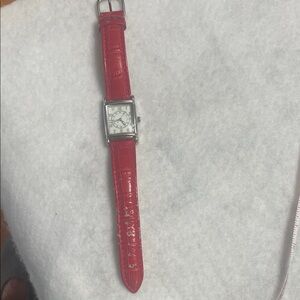 Women’s analog watch with red leather band